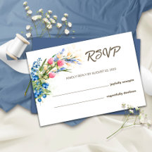 Vildblommor och blåbärs rustika bröllop RSVP-kort