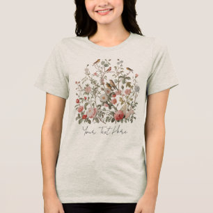 Vildblommor och fåglar i modern Personlig Vintage T Shirt
