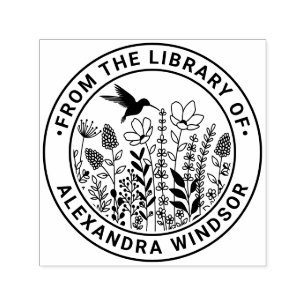 Vildblommor och kolibri Biblioteksboknamn Självfärgande Stämpel