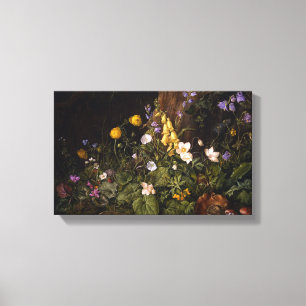 Vildblommor och svampar i en trädplantering canvastryck
