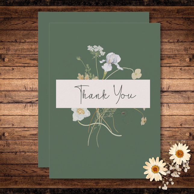 Vildblommor på Salvia Bröllop Tack Kort (Wildflowers on Sage Wedding Thank You Card)