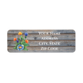 Vildblommor på träplåt returadress etikett