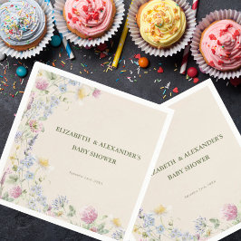 Vildblommor Par Baby Shower Grön Font Pappersservett