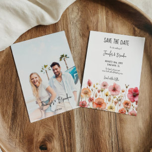 Vildblommor som tryckts in färdigt Spara datumfoto Inbjudningar