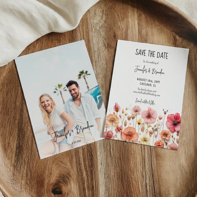 Vildblommor som tryckts in färdigt Spara datumfoto Inbjudningar (Skapare uppladdad)