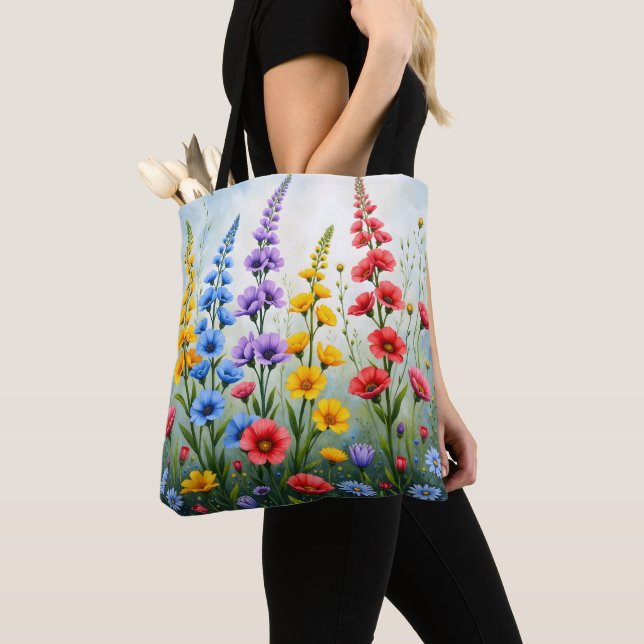 Vildblommor Totebag Natur Botaniskt Tryck Tygkasse (Närbild)