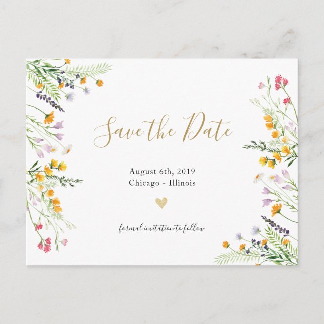 Vildblommor vårblomningar spara datum postkort meddelande vykort (Framsida)