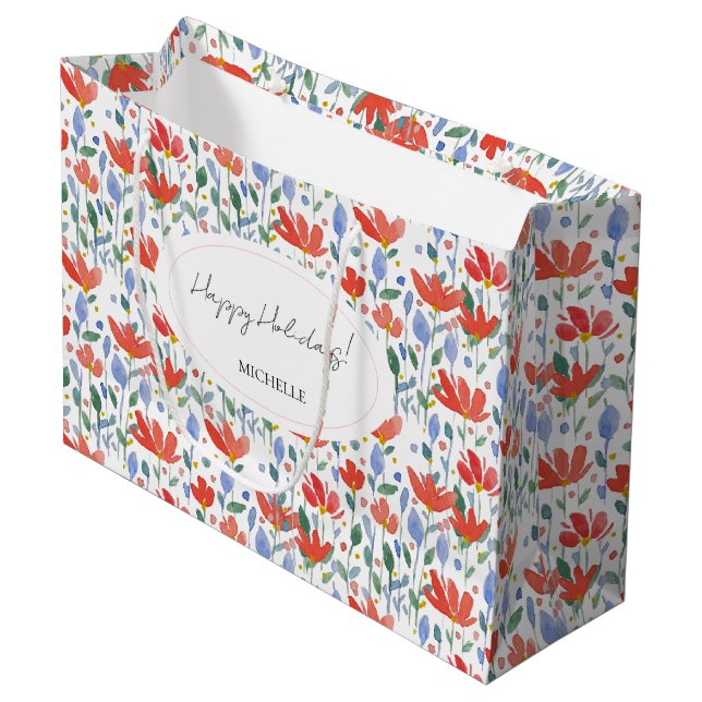 Vildblommor, vattenfärg i rött och blått sötningsm (Framsidan Vinklad)