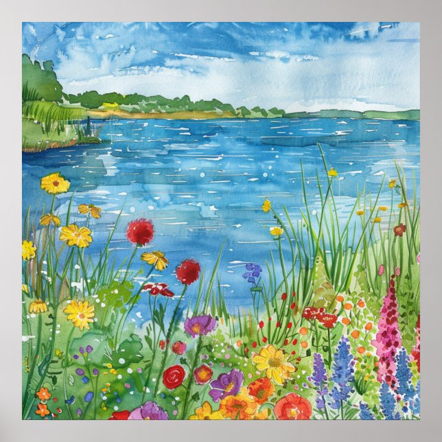 Vildblommor vid en sjö poster (Framsidan)