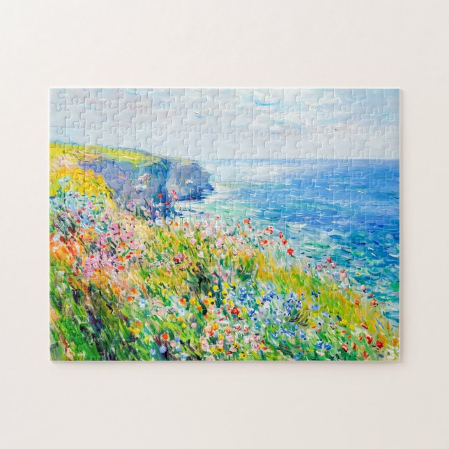 Vildblommor vid klippimpressionistiska kustlinjen pussel (Horisontell)