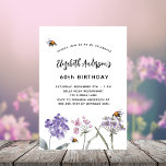 Vildblommor violett rosa bin inbjudan vykort<br><div class="desc">En vit bakgrund. Dekorerad med bin och målade vilda blommor i violett och rosa. Anpassa och lägg till information om namn och party.</div>