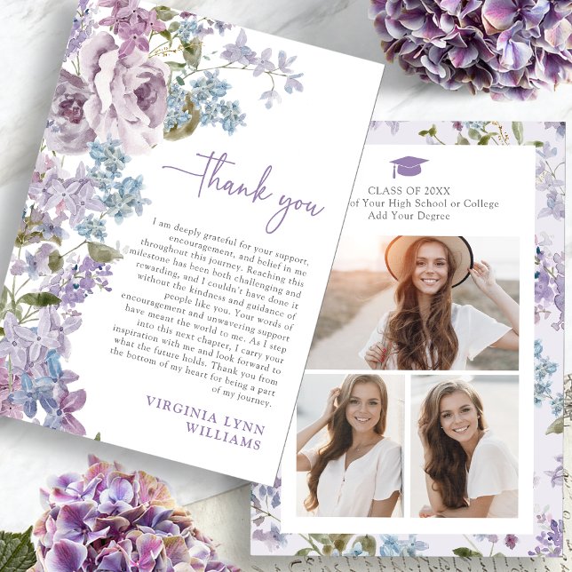 Vildblommornas Studentexamen Tack Kort (Wildflower Graduation Thank You Card Pictures on back by Painted Paperie
)
