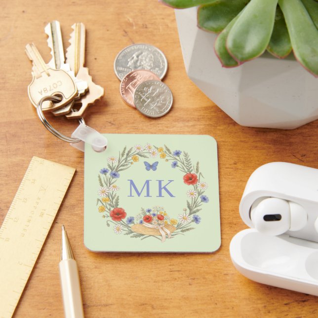 Vildblommram Fjärilmonogram Salvia Nyckelring (Skrivbord)