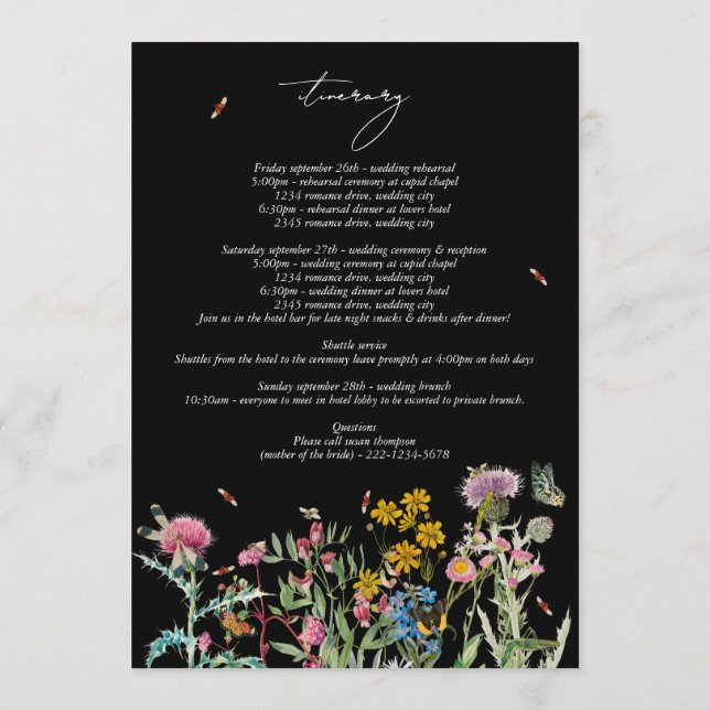Vildblommshustru Itinerary Program Svart Boho (Baksida)
