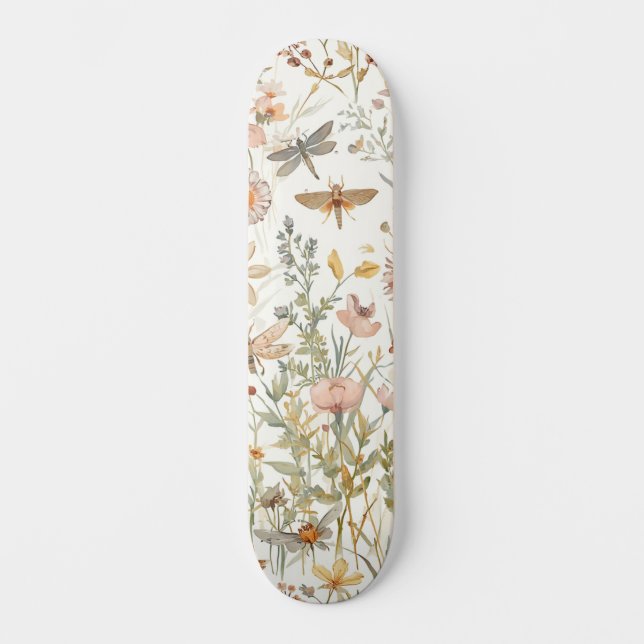Vildblommsträdgård Botaniska Fjärilar Blommig Mini Skateboard Bräda 18,5 Cm (Framsida)