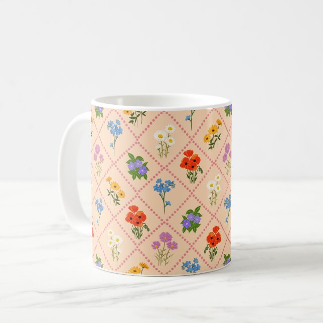 Vildblommsträdgård med Harlekinmönster Kaffemugg (Framsida vänster)