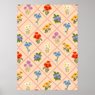 Vildblommsträdgård med Harlekinmönster Poster