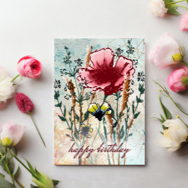 Vildbloms collage — Botanisk födelsedagskort Kort