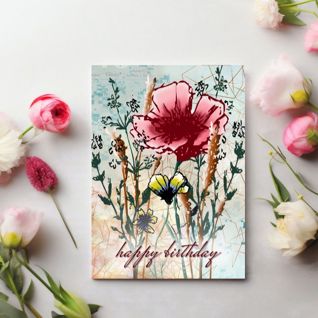 Vildbloms collage — Botanisk födelsedagskort Kort (Skapare uppladdad)