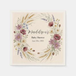 Vildbloms Krans Guld Vete Cirkulär Baby Shower Pappersservett