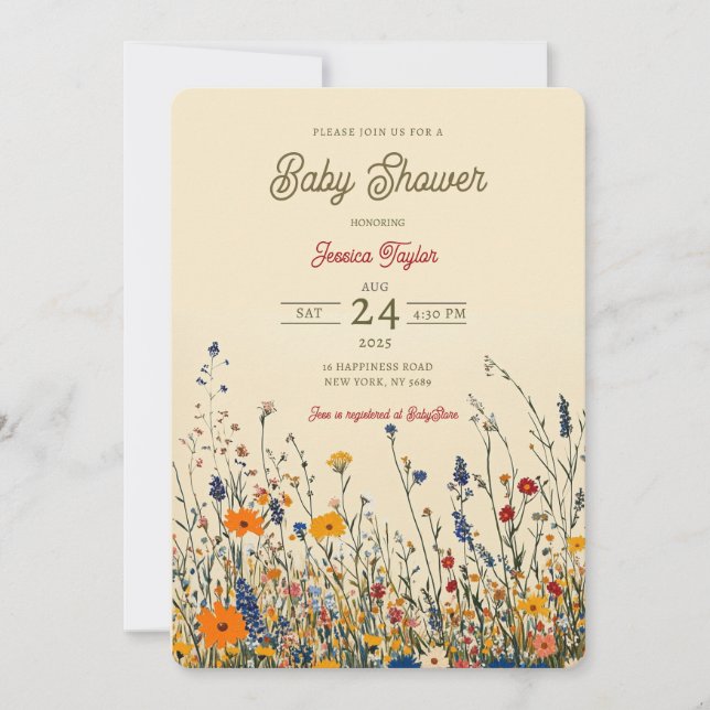 Vildblomsäng Boho Baby Shower  Inbjudningar (Framsida)