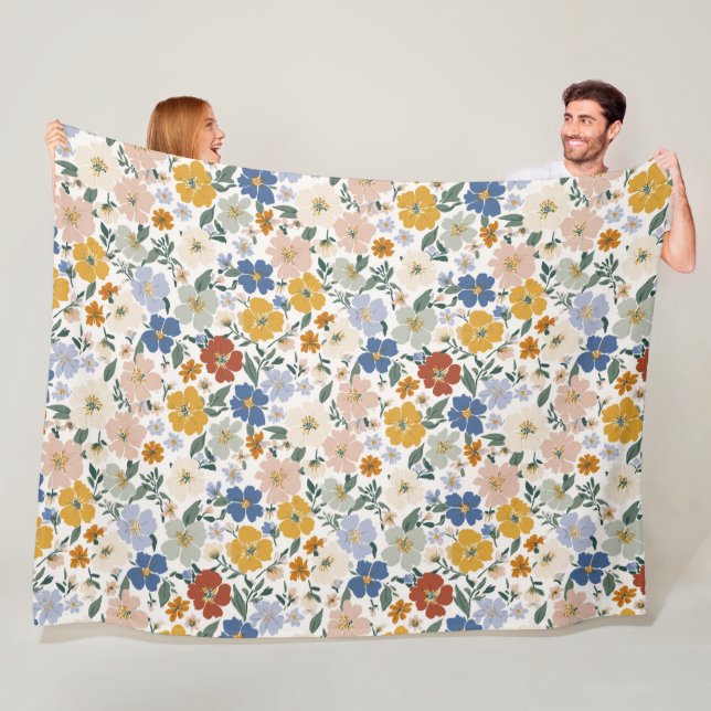 Vildblomsäng Boho-mönster Fleecefilt (På plats)