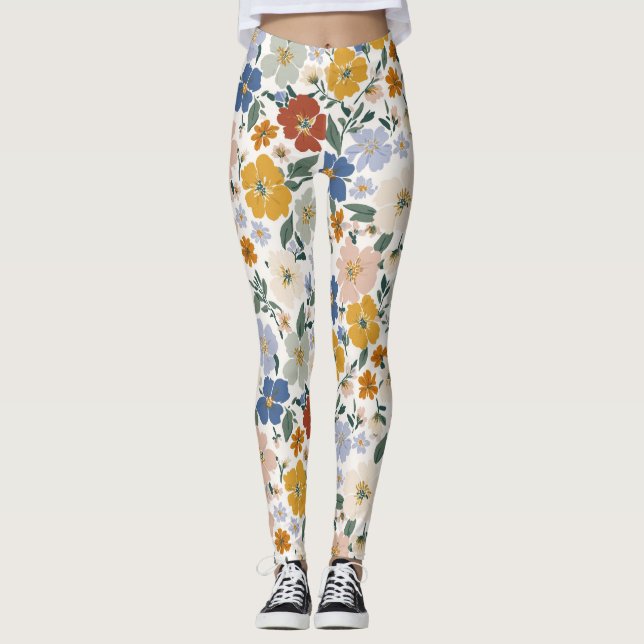 Vildblomsäng Boho-mönster Leggings (Framsida)
