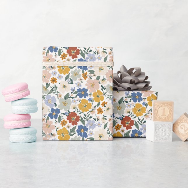 Vildblomsäng Boho-mönster Presentpapper (Baby Shower)