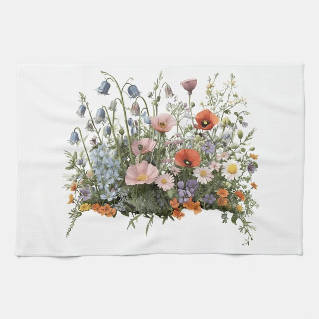 Vildblomsäng botaniska trädgård blommor kökshandduk (Horisontell)