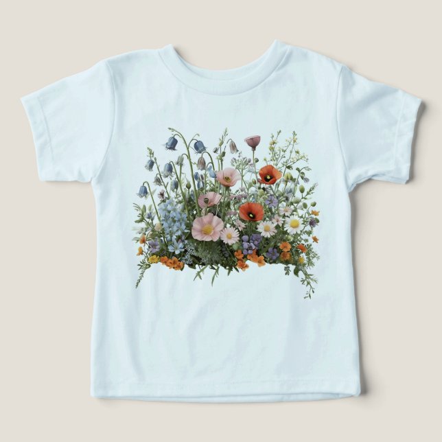 Vildblomsäng botaniska trädgård blommor t shirt (Design Framsida)
