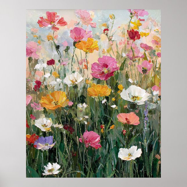 Vildblomsäng Färgrik Blommig Oljemålning Poster (Framsidan)