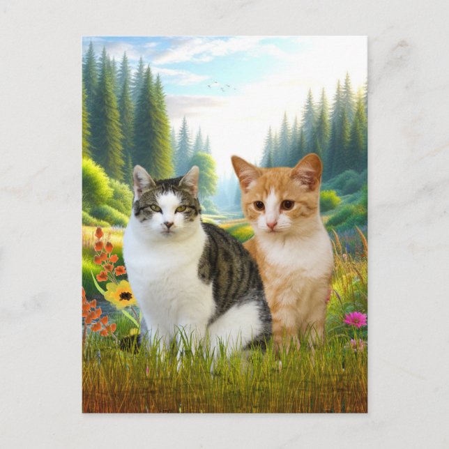 Vildblomsäng med katter vykort (Framsida)