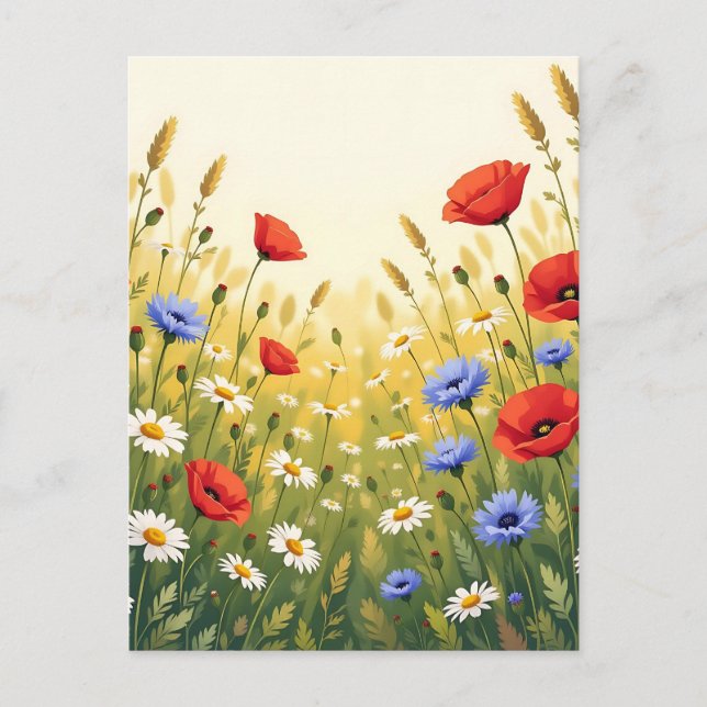 Vildblomsäng Poppy-mönster Vykort (Framsida)