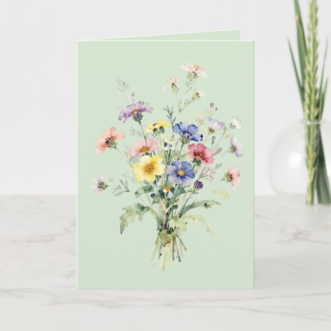 Vildblomsbukett i akvarell  kort (Framsida)