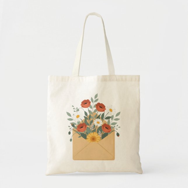 Vildblomsbukett Kraft Kuvert Konst Canvas Tygkasse (Framsidan)