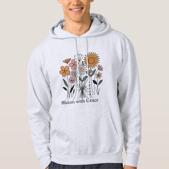 Vildblomsbukett Minimalistisk Blommig Konsttryck Hoodie (Framsida)