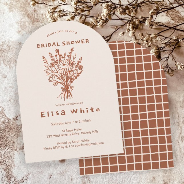 Vildblomsbukett Rustik Båge Whimsisk Bröllopsdusch Inbjudningar (Wildflower Bouquet Rustic Arch Whimsical Terracotta Earthy BRIDAL Shower Invitation
)