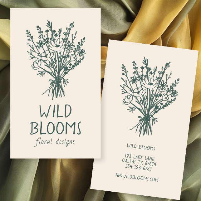 Vildblomsbukett Rustik Minimal Enkel Blomma  Visitkort (Wildflower Bouquet Rustic Minimal Simple Floral Business Card
)