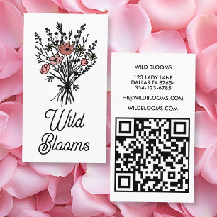 Vildblomsbukett Rustik Minimal Floral QR-kod Visitkort