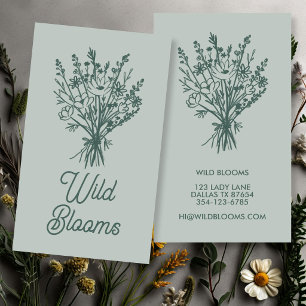 Vildblomsbukett Rustik Minimal Floral Sage Chic Visitkort