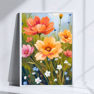 Vildblomsfält Akvarell Blommor Botanisk Poster