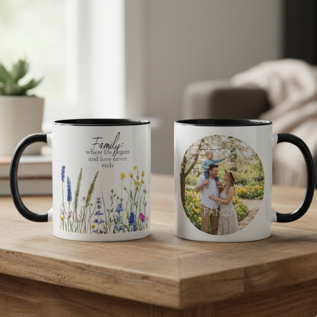Vildblomsfamilj Citat – Meningsfullt Present till  Mugg (Wildflower Family photo mug)