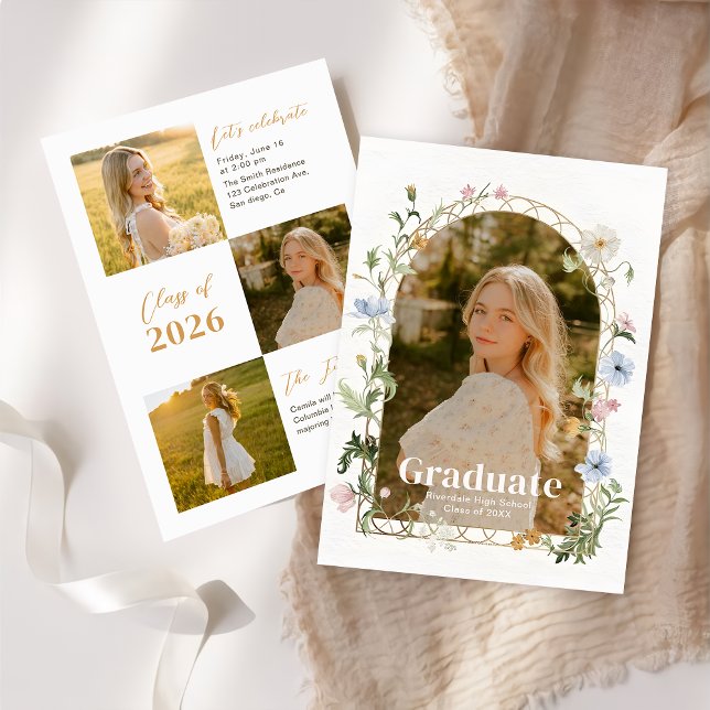 Vildblomsfoto examensfestinbjudan inbjudningar (Skapare uppladdad)