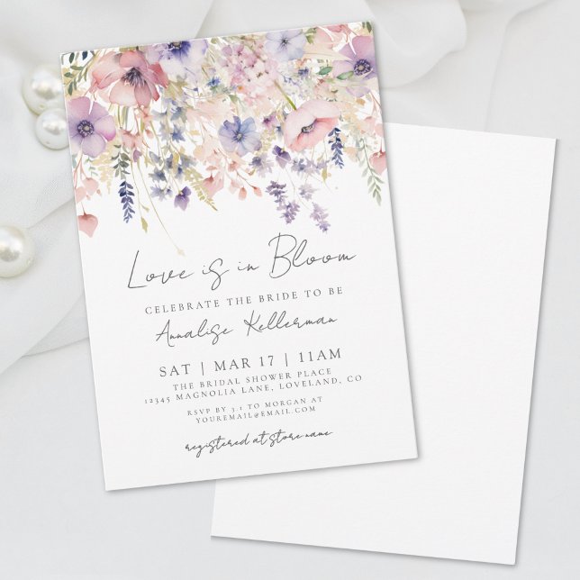 Vildblomskärlek är i blom Floral bröllopsdusch Inbjudningar (Love Is In Bloom Floral Wildflower Bridal Shower Invitation )