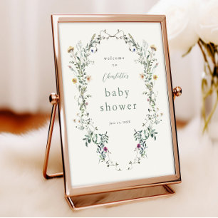 Vildblomskrans Välkommen till vårens baby shower Poster