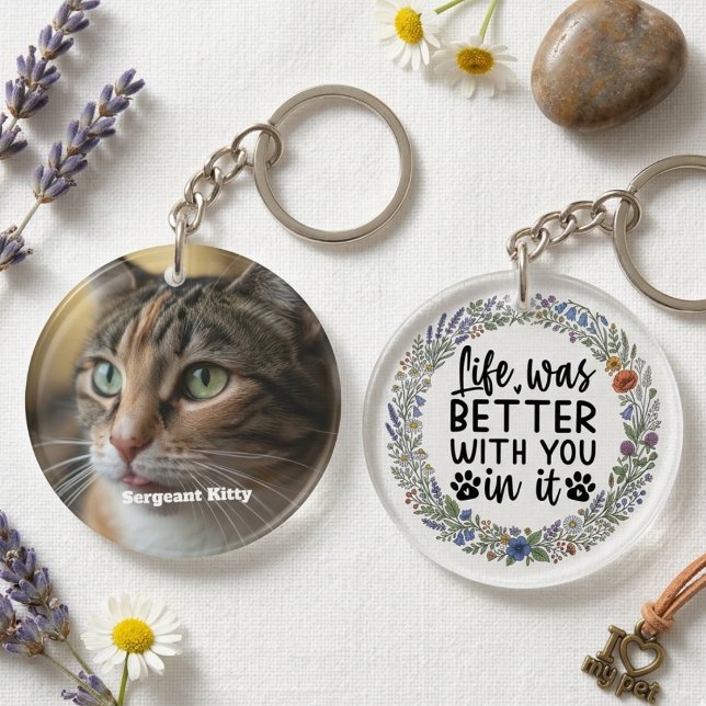 Vildblomsminnekreativ krans för husdjur (Cat memorial floral keychain)