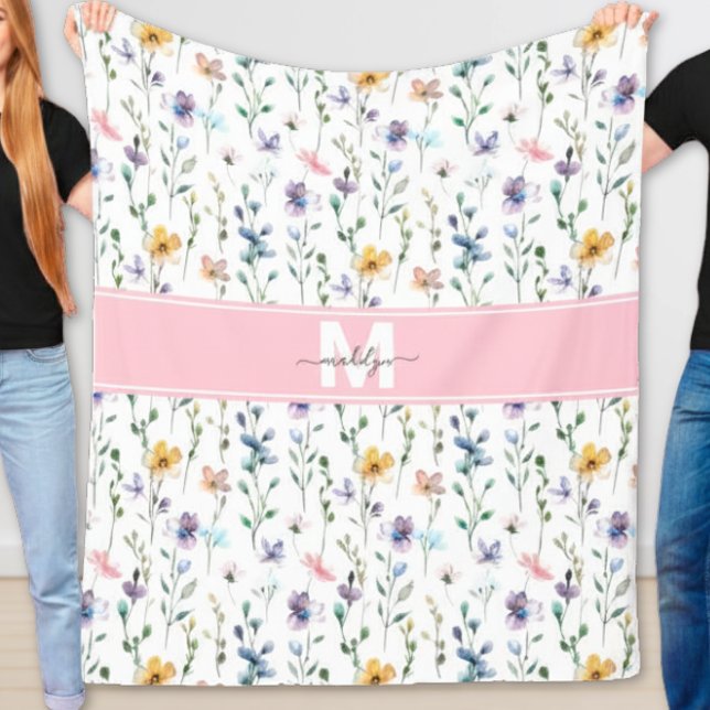 Vildblomsmonogram Fleecefilt (Wildflower Monogram Fleece Blanket)