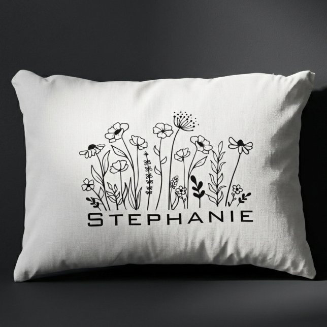 Vildblomsnamn – Estetisk present till henne Prydnadskudde (Minimalist botanical line art pillow)