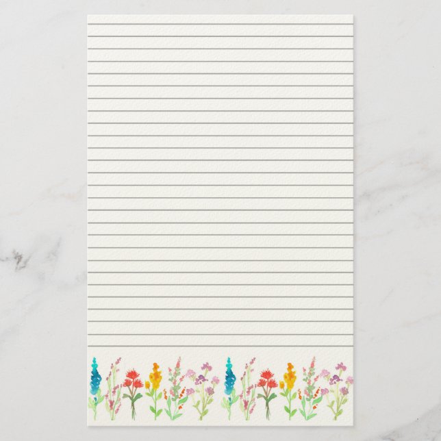 Vildblomsrad Vattenfärgslinjerat Brevskrivande Brevpapper (Framsida)