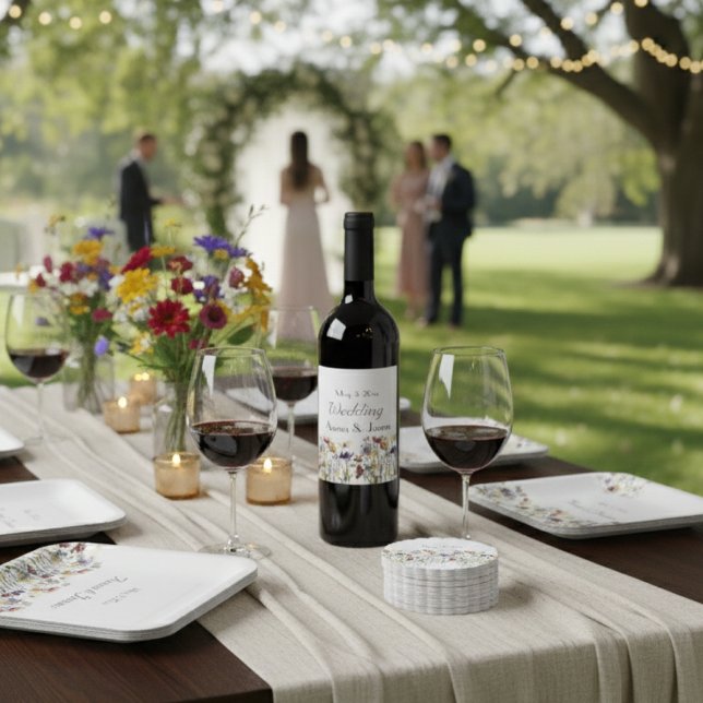 Vildblomssymfoni: Livlig akvarellkonst Vinflaska Etikett (Skapare uppladdad)